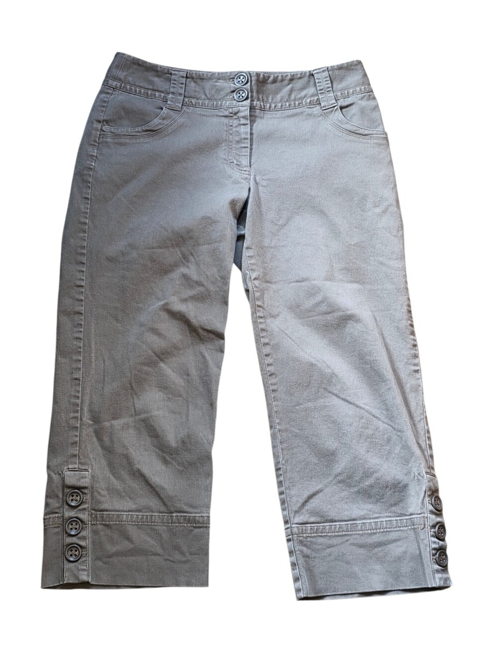 Rafaella Brown Capri Chino Pants With Button Ankle Detail Cotton Blend Size S
